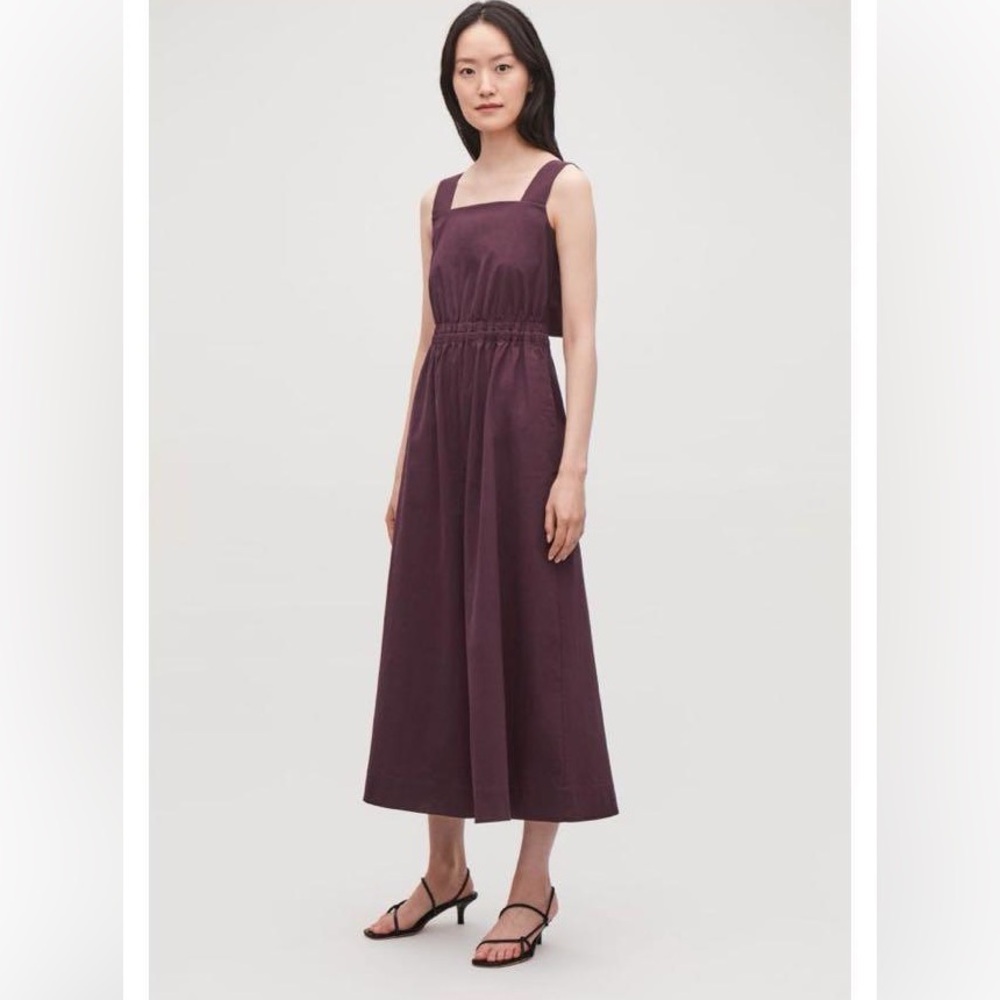 COS WIDE-LEG COTTON JUMPSUIT IN BURGUNDY